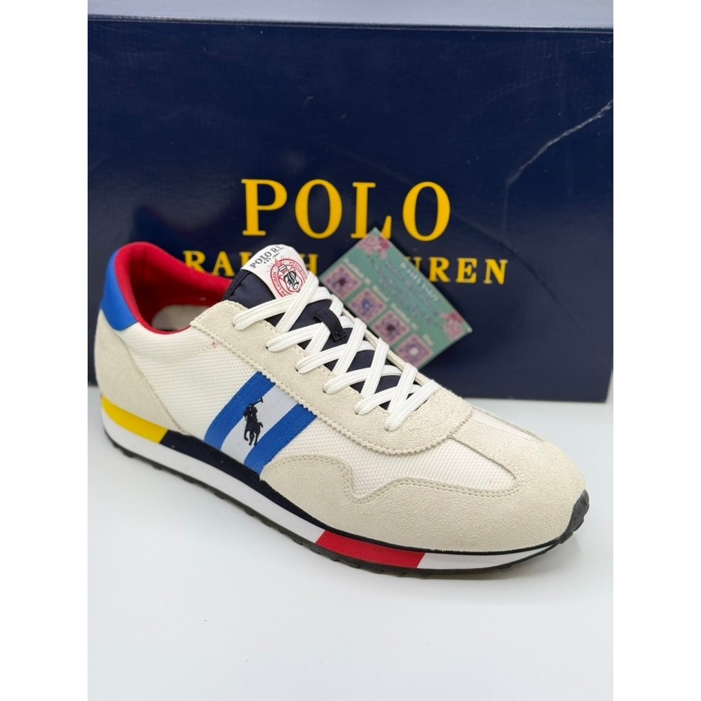 Polo Ralph Lauren Train 85 Sneakers Cream Blue Red Yellow Retro Shoes Size‎ 11.5